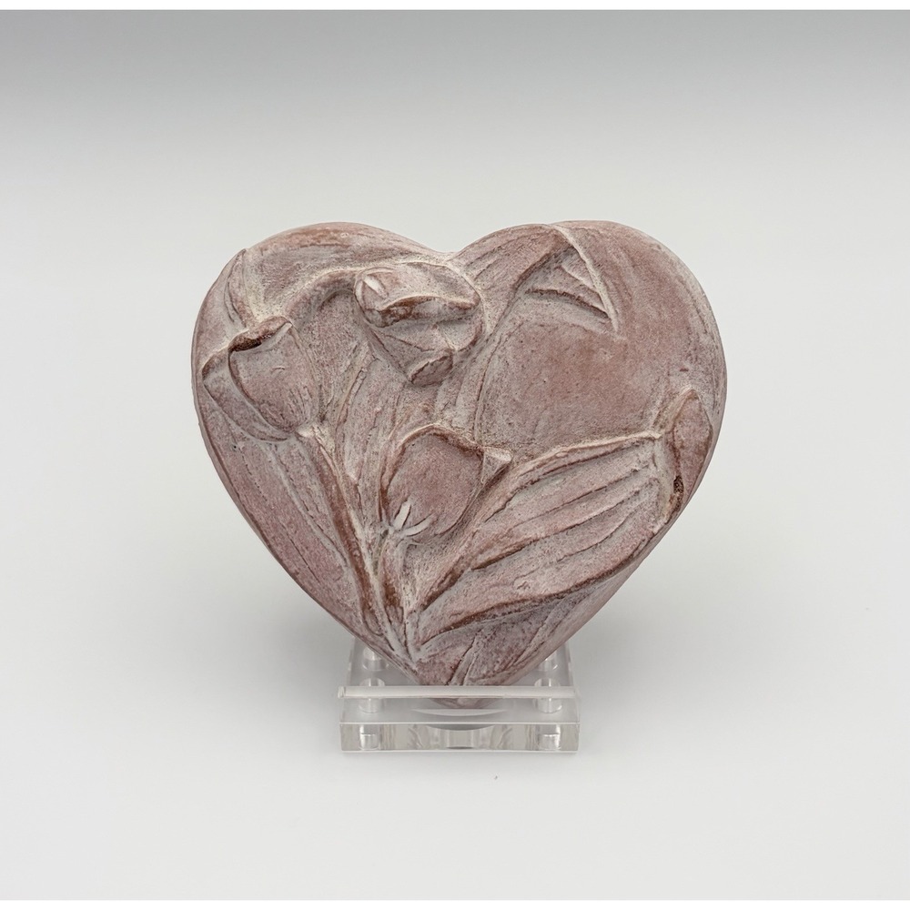 Vintage Isabel Bloom 1995 Pink Tulip Flower Heart Concrete Art Sculpture Signed